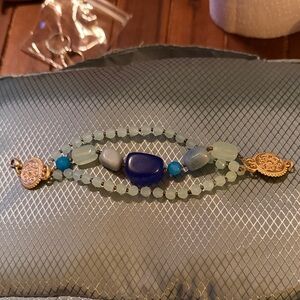 Elegant Gold and Blue faceted Beaded and stones Bracelet